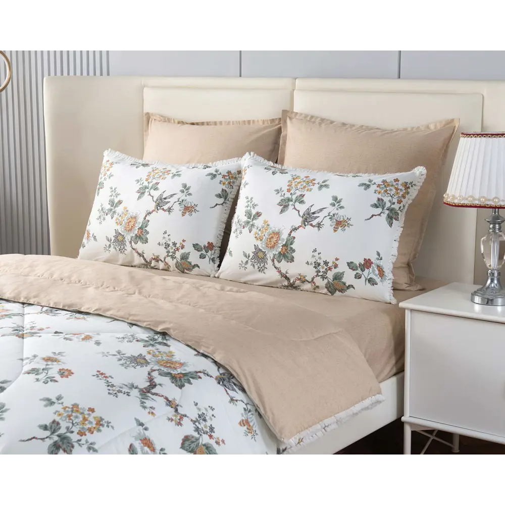 Фото 4 Комплект постельного белья Sofi de marko Бернадетт 1.5-спальный сатин бежево-белый