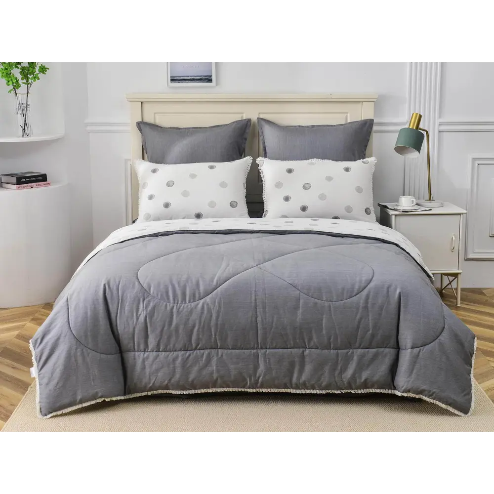 Фото 2 Комплект постельного белья Sofi de marko Бернадетт 1.5-спальный сатин бело-серый Фото 2 Комплект постельного белья Sofi de marko Бернадетт 1.5-спальный сатин бело-серый