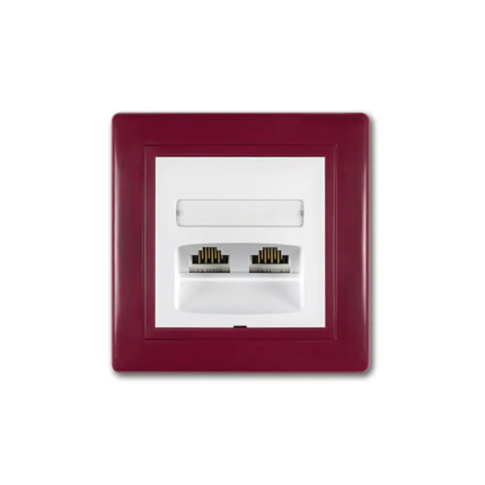 Фото Розетка компьютерная двойная встраиваемая Aling-conel Prestige 614S.330 RJ45 Cat 5e FTP цвет бордовый/белый Фото Розетка компьютерная двойная встраиваемая Aling-conel Prestige 614S.330 RJ45 Cat 5e FTP цвет бордовый/белый