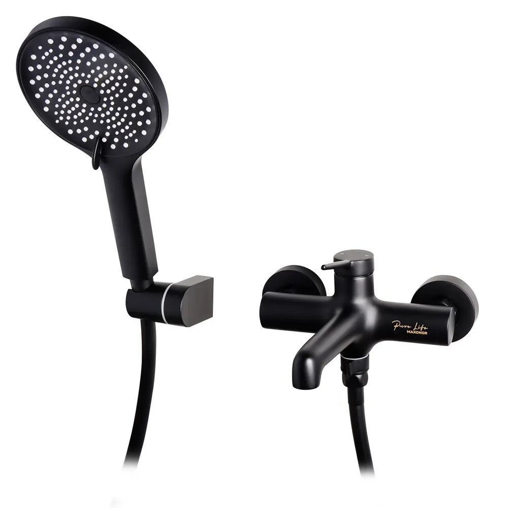 Фото 2 Смеситель для ванны Maxonor pure life Pl3294-7 PL3294-7 однорычажный с душевой лейкой цвет черный Фото 2 Смеситель для ванны Maxonor pure life Pl3294-7 PL3294-7 однорычажный с душевой лейкой цвет черный