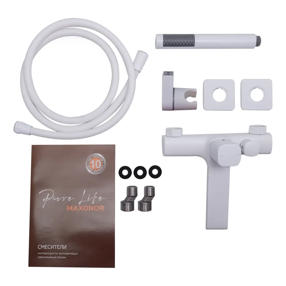 Фото 6 Смеситель для ванны Maxonor pure life Pl3289-8 PL3289-8 однорычажный с душевой лейкой цвет белый Фото 6 Смеситель для ванны Maxonor pure life Pl3289-8 PL3289-8 однорычажный с душевой лейкой цвет белый