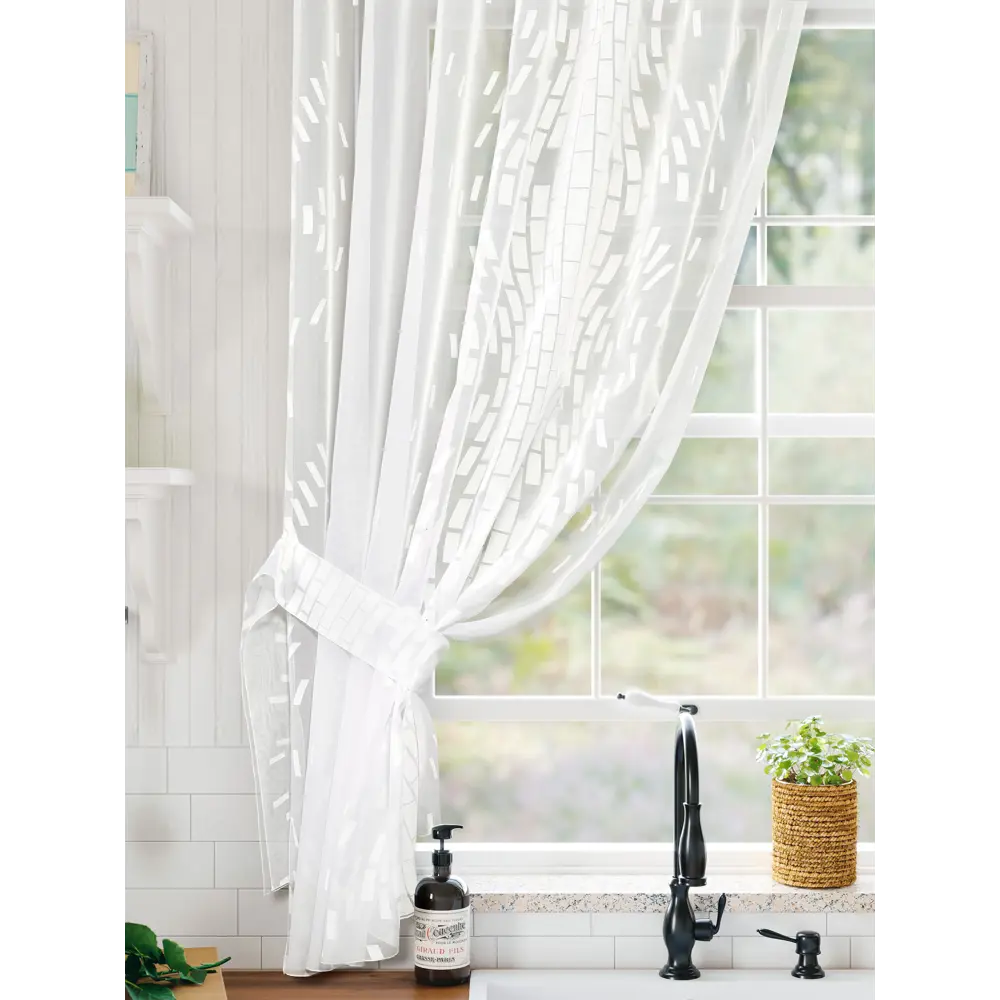 Фото 5 Тюль для кухни на шторной ленте At Home Мулита-02 145x170 см цвет белый