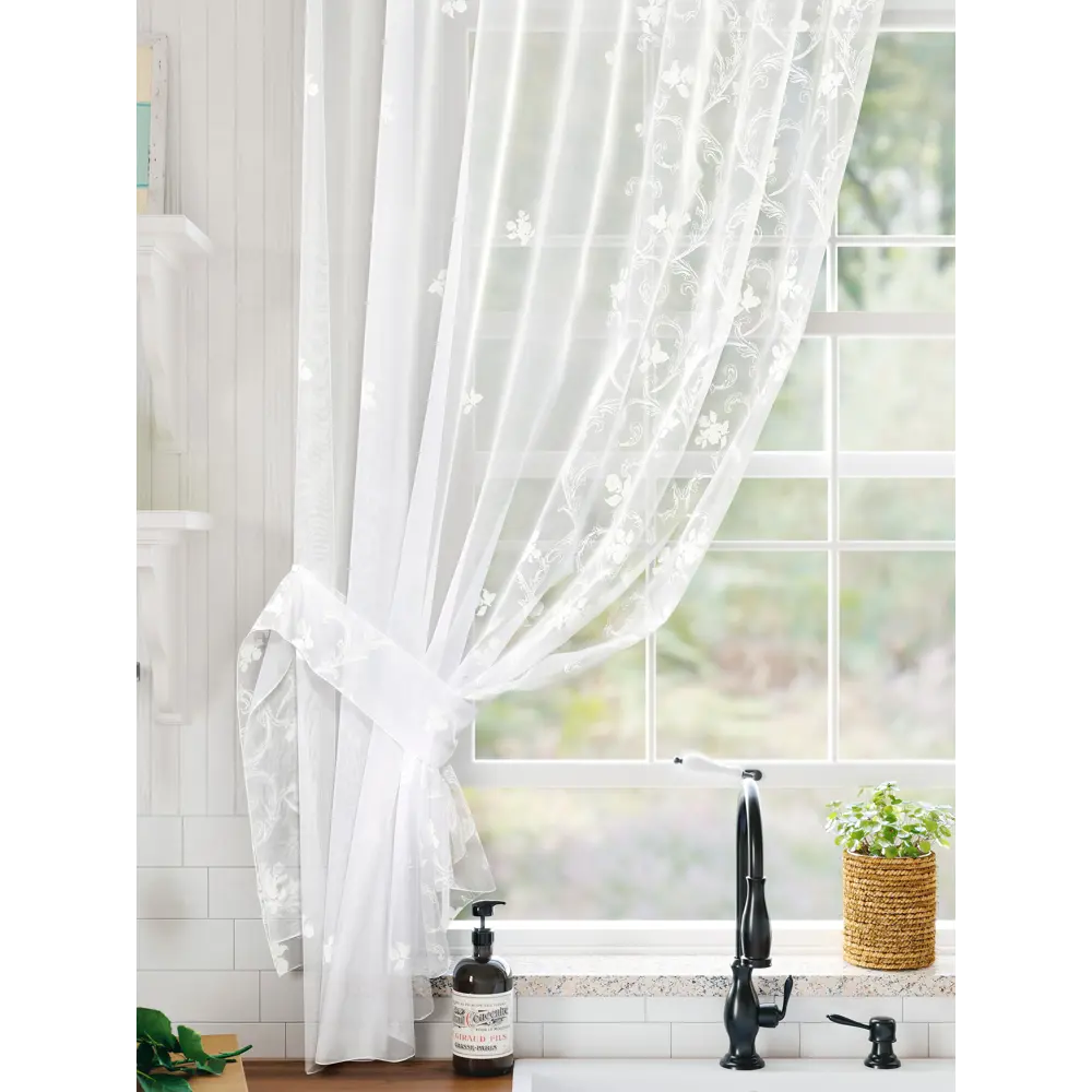 Фото 4 Тюль для кухни на шторной ленте At Home Мулита-03 145x170 см цвет белый