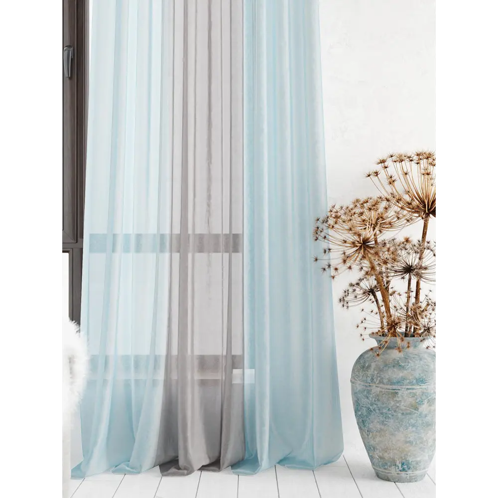 Фото 3 Тюль на шторной ленте At Home Лаури 300x230 см цвет серо-голубой