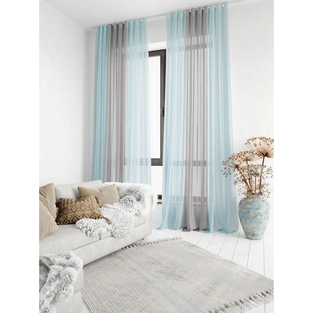 Фото 2 Тюль на шторной ленте At Home Лаури 300x230 см цвет серо-голубой