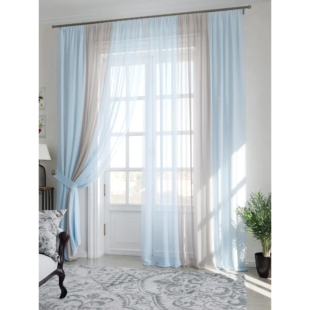 Фото 7 Тюль на шторной ленте At Home Лаури 300x230 см цвет серо-голубой