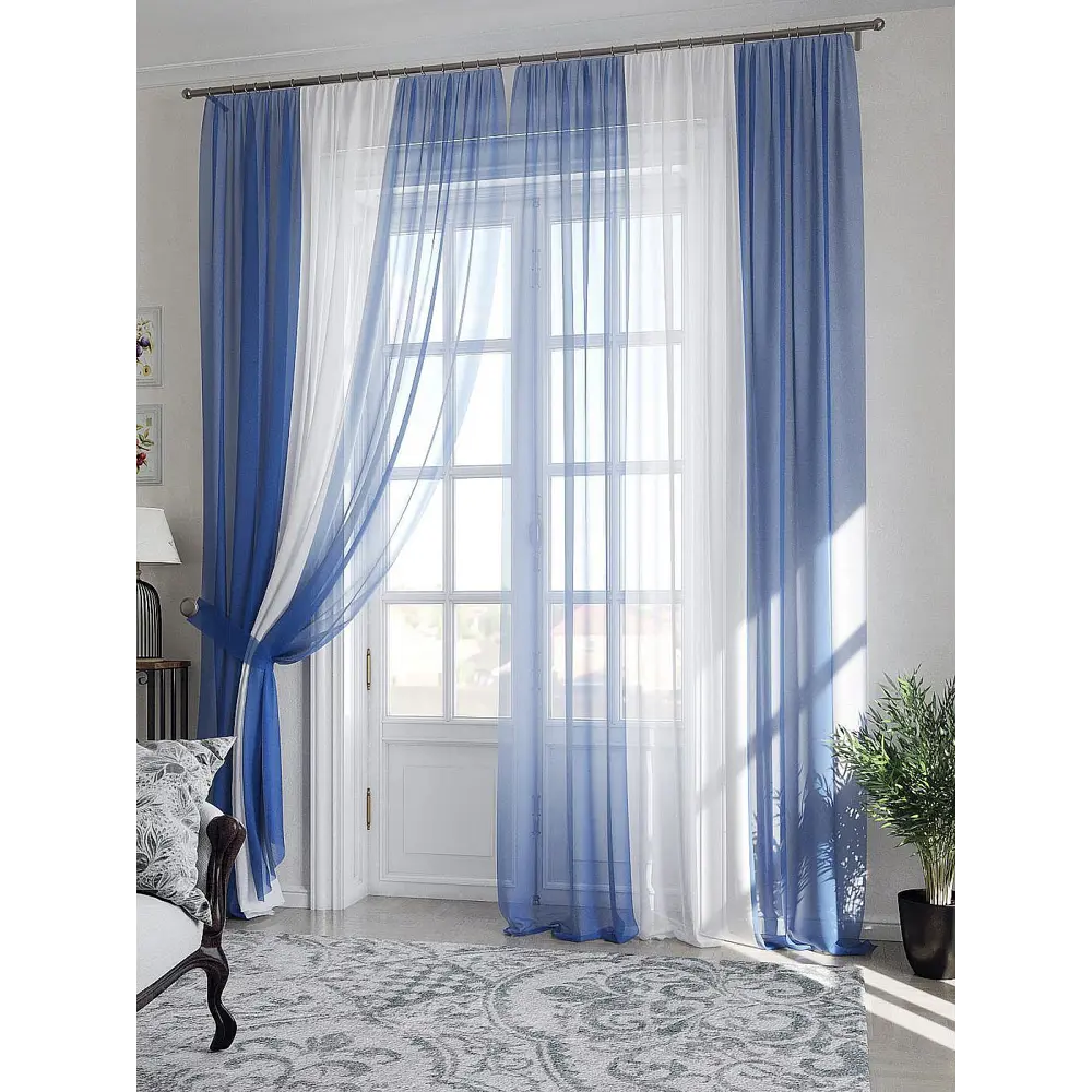 Фото 8 Тюль на шторной ленте At Home Лаури 300x270 см цвет синий Фото 8 Тюль на шторной ленте At Home Лаури 300x270 см цвет синий