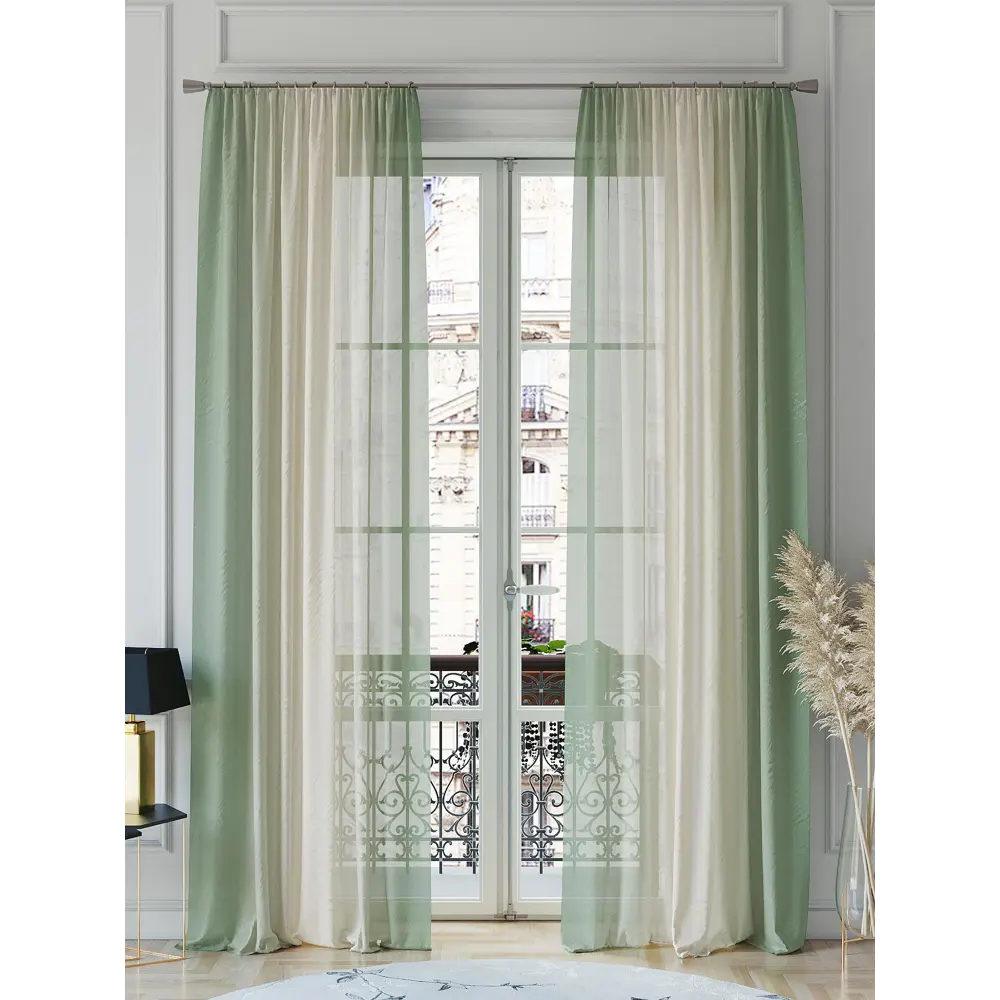 Фото 2 Тюль на шторной ленте At Home Киромирс 150x260 см цвет зеленый Фото 2 Тюль на шторной ленте At Home Киромирс 150x260 см цвет зеленый
