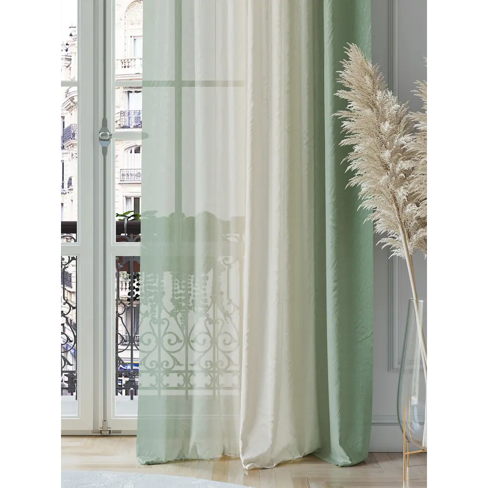 Фото 3 Тюль на шторной ленте At Home Киромирс 150x260 см цвет зеленый Фото 3 Тюль на шторной ленте At Home Киромирс 150x260 см цвет зеленый