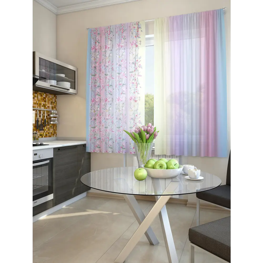 Фото 4 Тюль для кухни на шторной ленте At Home Грец 150x180 см цвет синий, голубой Фото 4 Тюль для кухни на шторной ленте At Home Грец 150x180 см цвет синий, голубой
