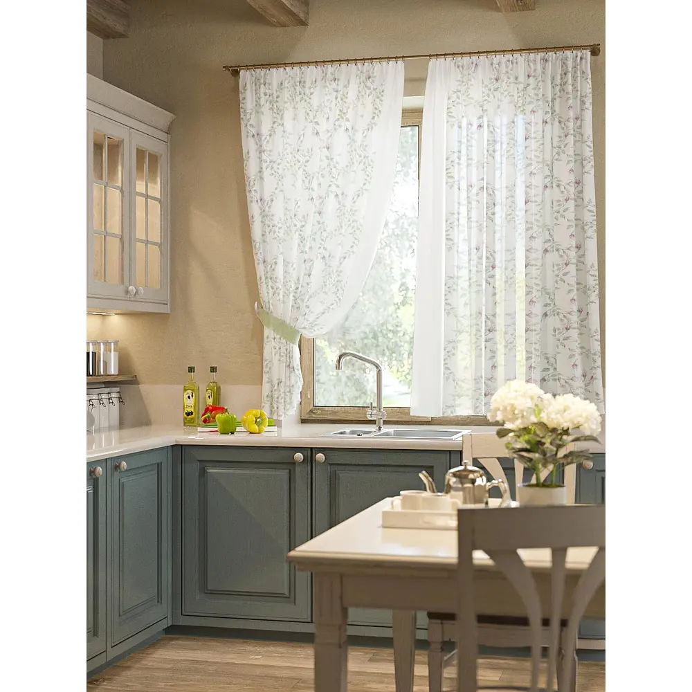 Фото 2 Тюль для кухни на шторной ленте At Home Кайра 150x180 см цвет белый