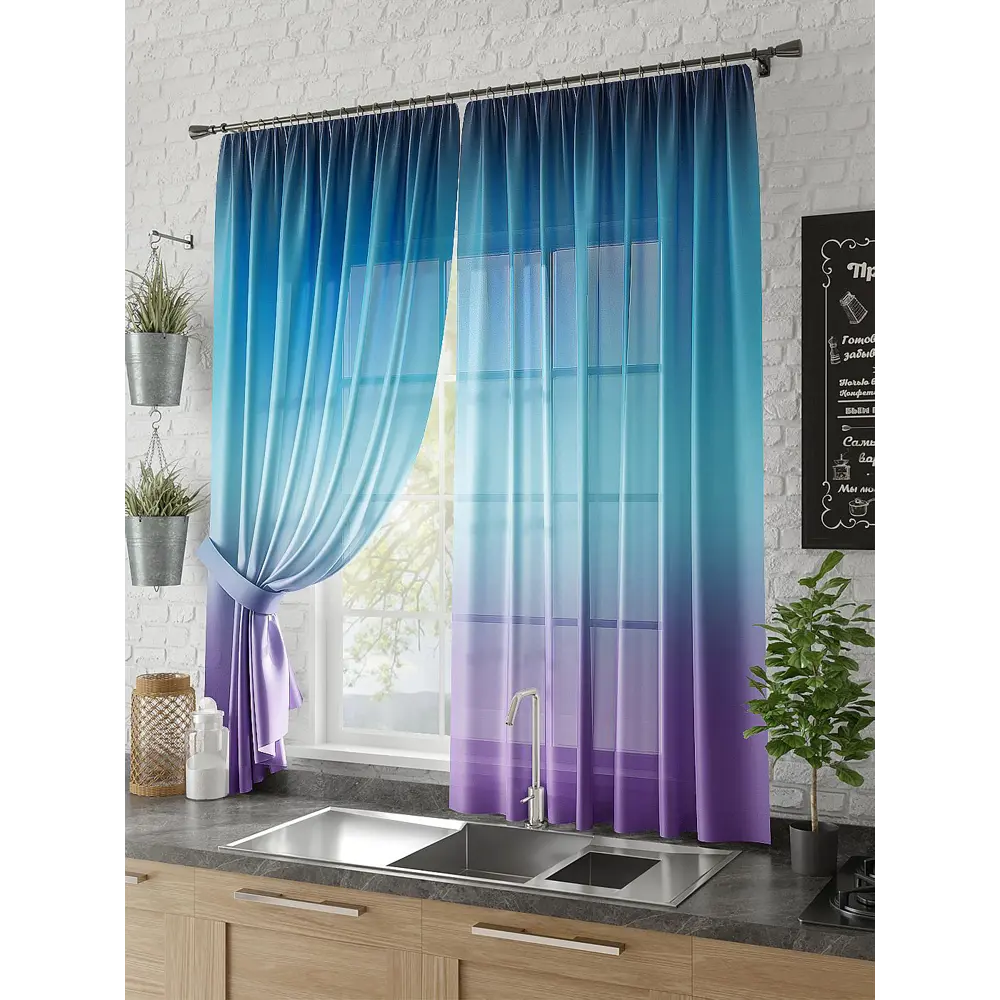 Фото Тюль для кухни на шторной ленте At Home Халифа 150x180 см цвет синий, голубой Фото Тюль для кухни на шторной ленте At Home Халифа 150x180 см цвет синий, голубой