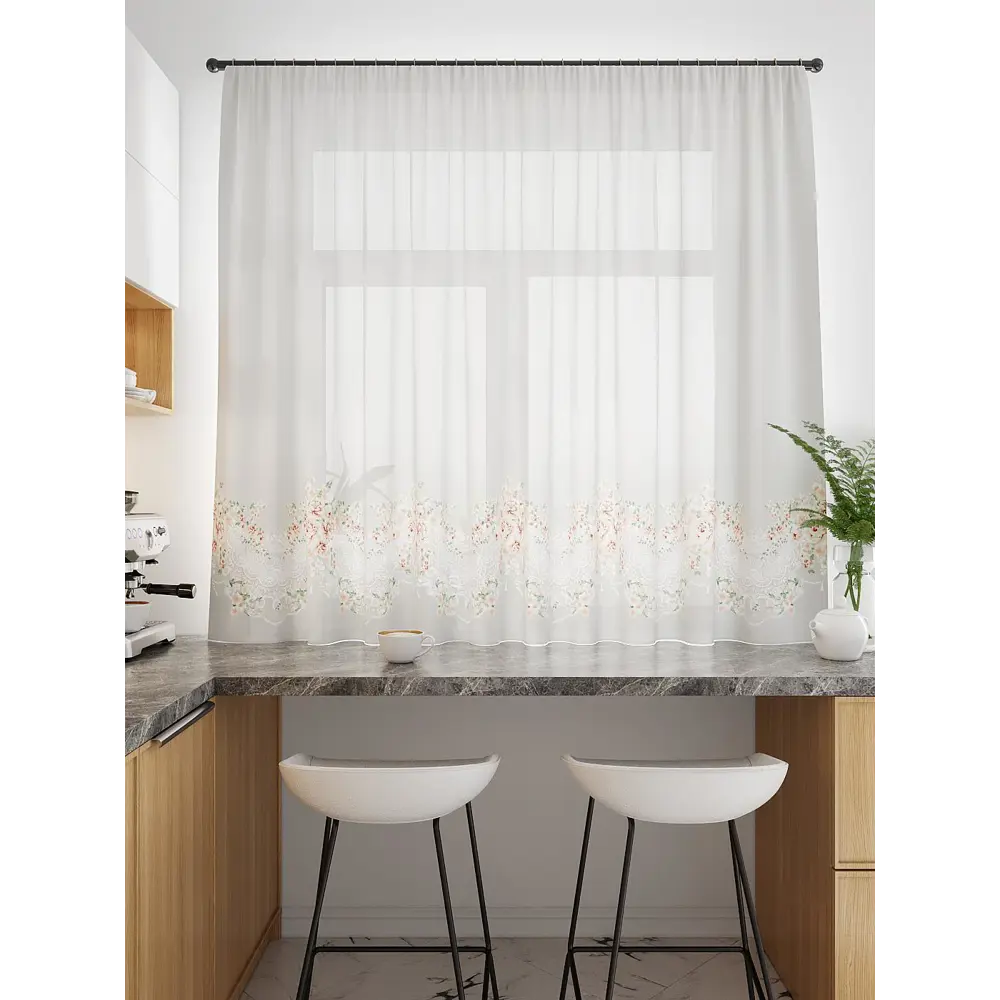 Фото 3 Тюль для кухни на шторной ленте At Home Корденсия 300x150 см цвет белый Фото 3 Тюль для кухни на шторной ленте At Home Корденсия 300x150 см цвет белый