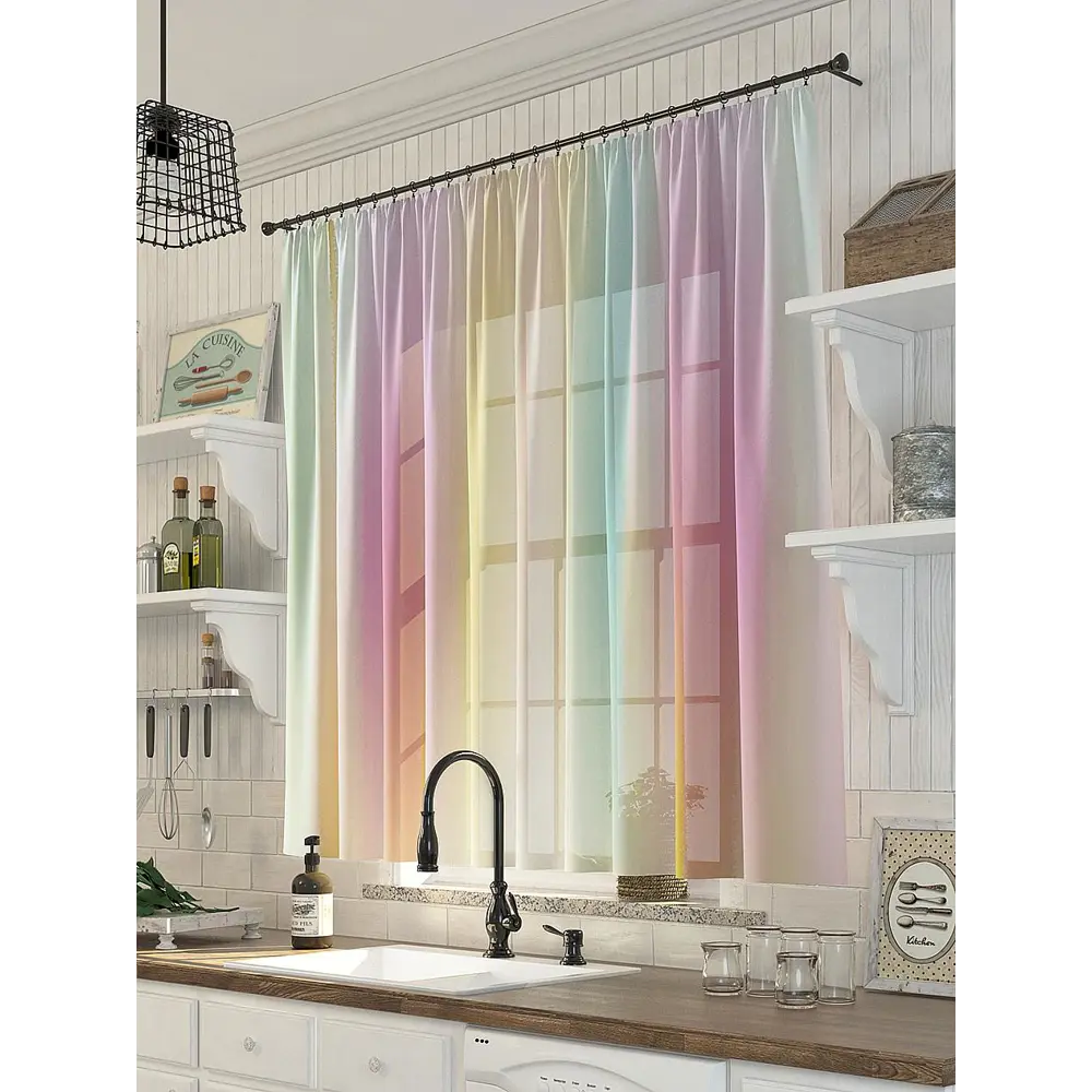 Фото Тюль для кухни на шторной ленте At Home Рэинбо 300x150 см цвет синий, голубой Фото Тюль для кухни на шторной ленте At Home Рэинбо 300x150 см цвет синий, голубой