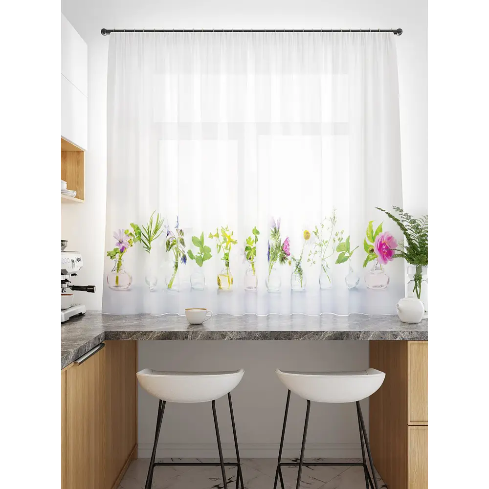 Фото 2 Тюль для кухни на шторной ленте At Home Джейфа 300x150 см цвет белый Фото 2 Тюль для кухни на шторной ленте At Home Джейфа 300x150 см цвет белый