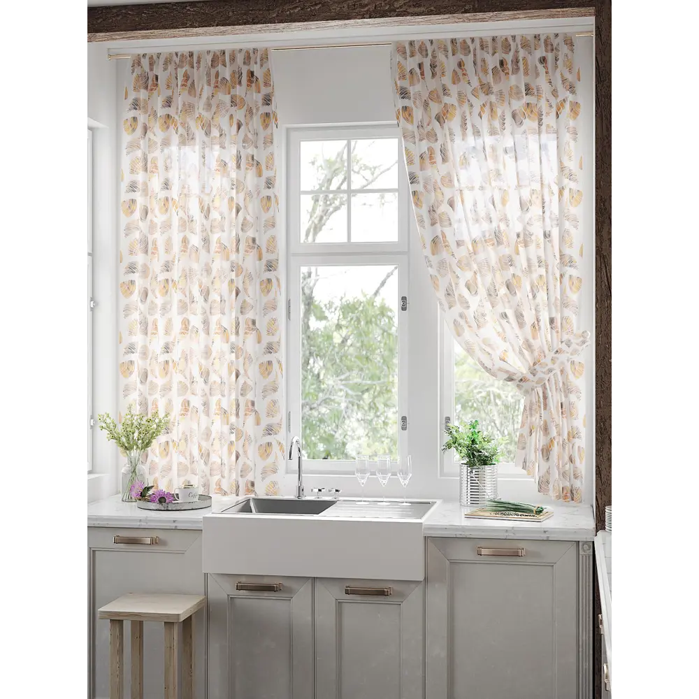 Фото 3 Тюль для кухни на шторной ленте At Home Мифитрос 150x180 см цвет белый