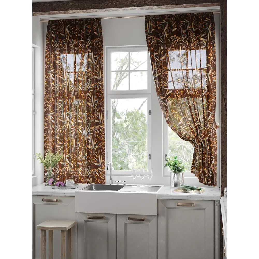 Фото 3 Тюль для кухни на шторной ленте At Home Хенфилтен 150x180 см цвет коричневый Фото 3 Тюль для кухни на шторной ленте At Home Хенфилтен 150x180 см цвет коричневый