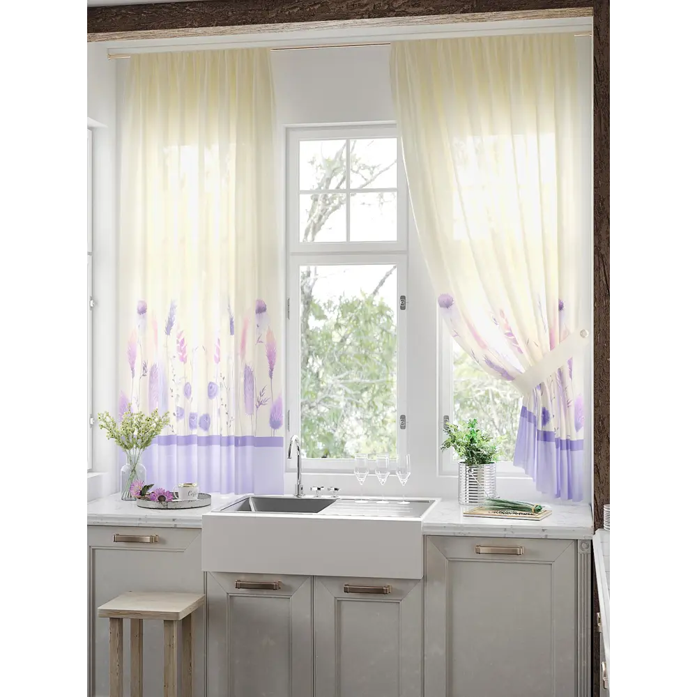 Фото 2 Тюль для кухни на шторной ленте At Home Флафико 150x180 см цвет фиолетовый, сиреневый Фото 2 Тюль для кухни на шторной ленте At Home Флафико 150x180 см цвет фиолетовый, сиреневый
