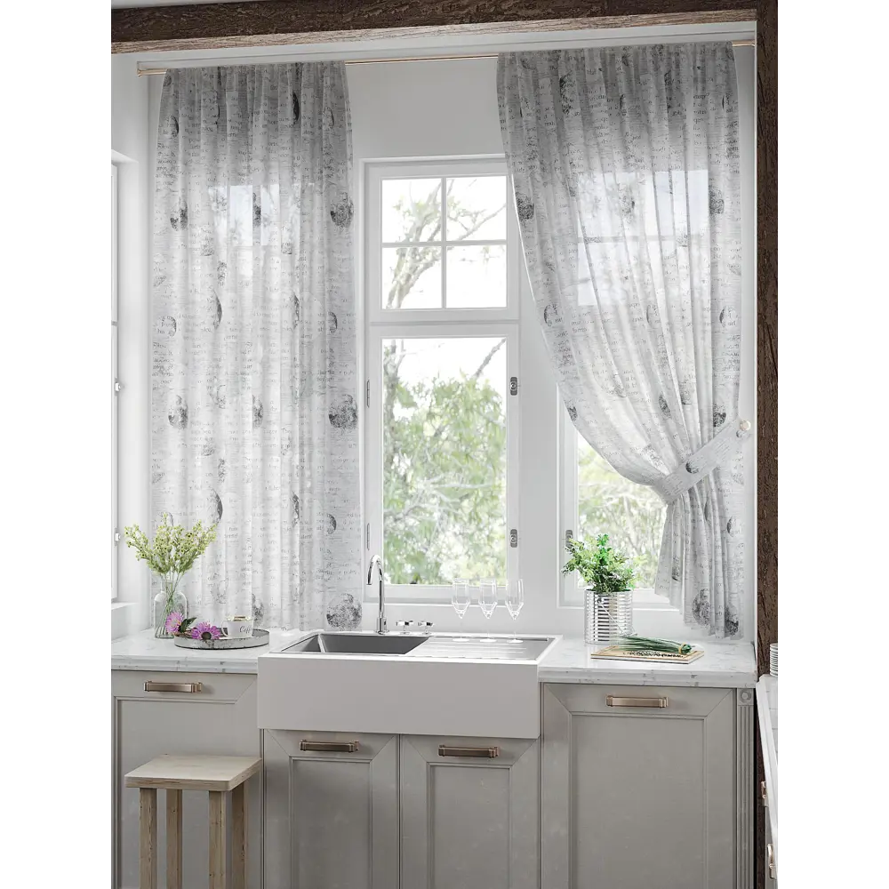 Фото 3 Тюль для кухни на шторной ленте At Home Лиманфикас 150x180 см цвет белый Фото 3 Тюль для кухни на шторной ленте At Home Лиманфикас 150x180 см цвет белый