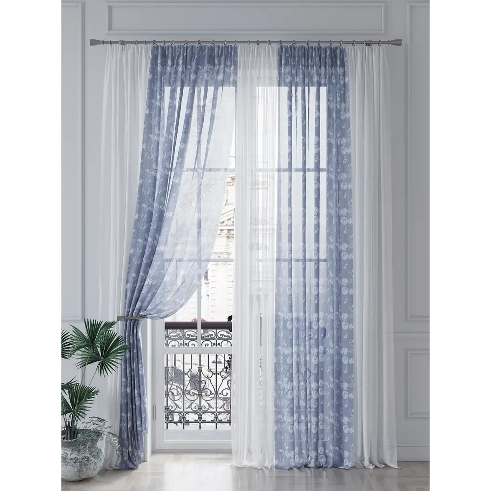 Фото 4 Тюль на шторной ленте At Home Милоркис 150x260 см цвет синий, голубой Фото 4 Тюль на шторной ленте At Home Милоркис 150x260 см цвет синий, голубой
