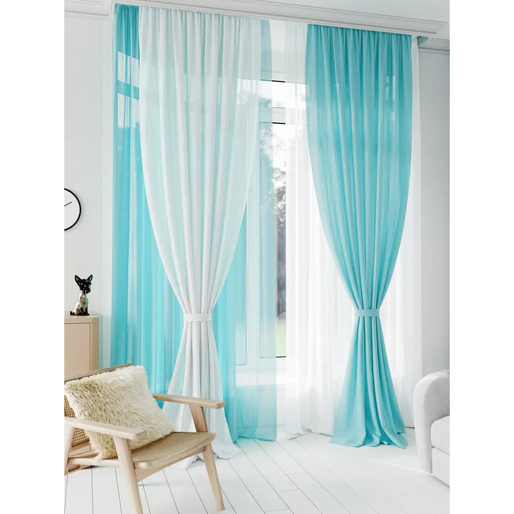 Фото 3 Тюль на шторной ленте At Home Аруфина-01 300x300 см цвет белый, бирюзовый Фото 3 Тюль на шторной ленте At Home Аруфина-01 300x300 см цвет белый, бирюзовый