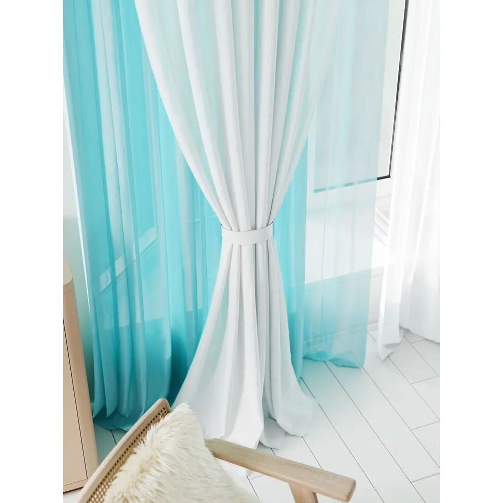 Фото 4 Тюль на шторной ленте At Home Аруфина-01 300x280 см цвет белый, бирюзовый Фото 4 Тюль на шторной ленте At Home Аруфина-01 300x280 см цвет белый, бирюзовый