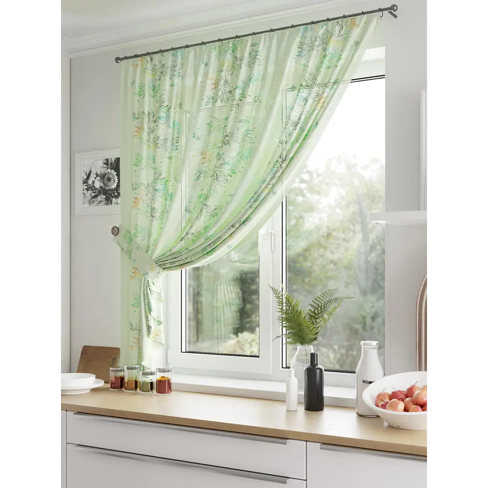 Фото 2 Тюль для кухни на шторной ленте At Home Хенфиал 150x180 см цвет белый Фото 2 Тюль для кухни на шторной ленте At Home Хенфиал 150x180 см цвет белый