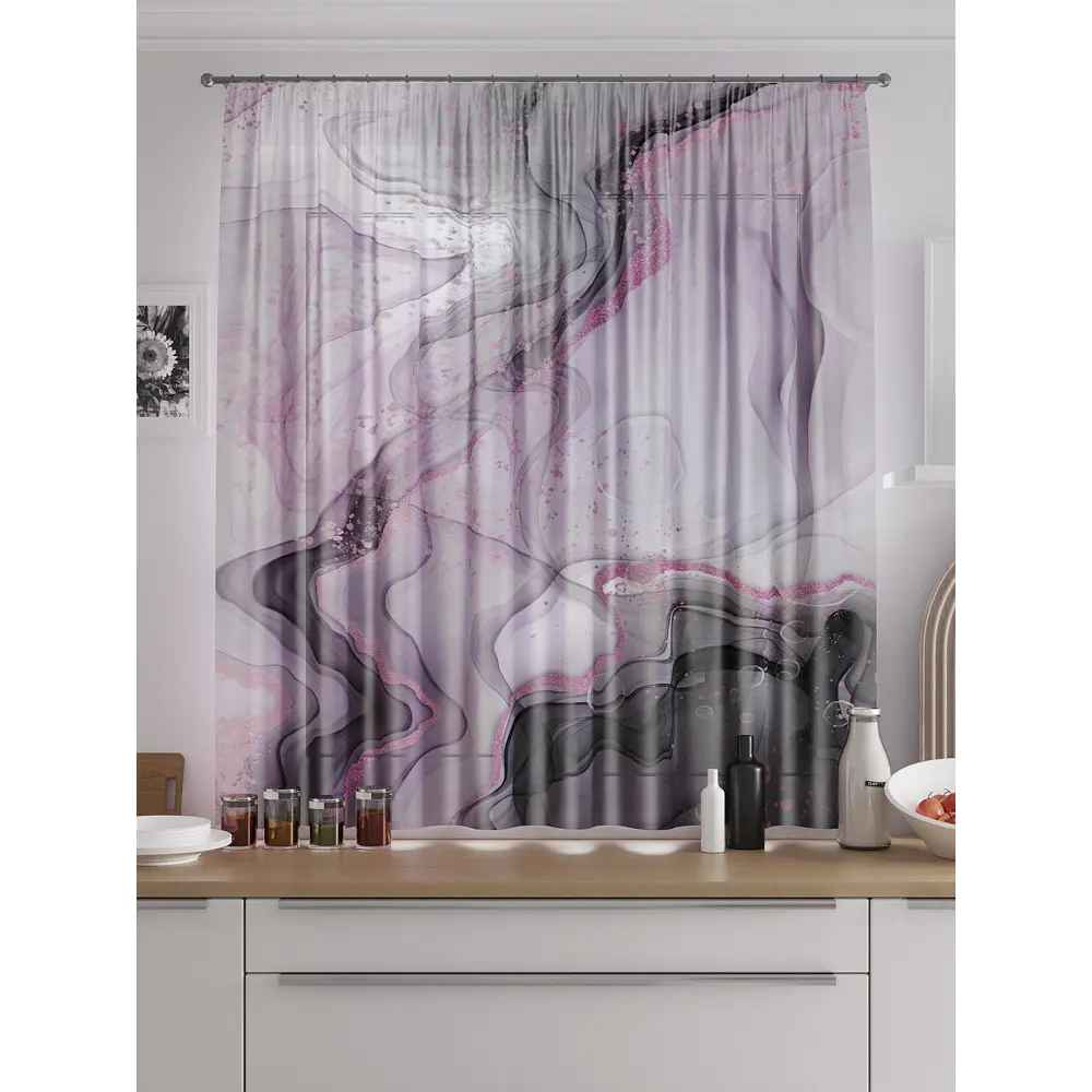 Фото Тюль для кухни на шторной ленте At Home Гвенлор 150x180 см цвет фиолетовый, сиреневый Фото Тюль для кухни на шторной ленте At Home Гвенлор 150x180 см цвет фиолетовый, сиреневый