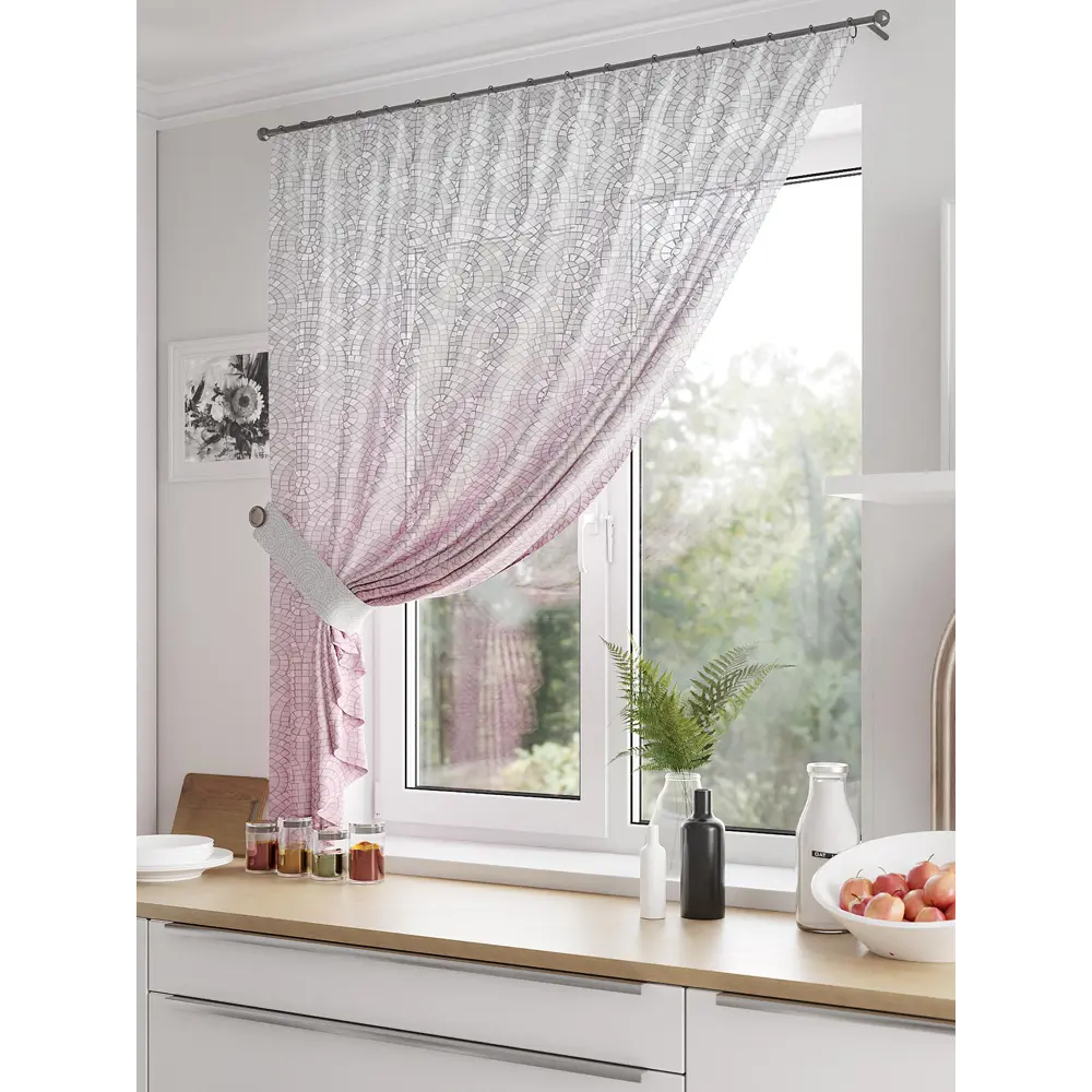 Фото 2 Тюль для кухни на шторной ленте At Home Римитан 150x180 см цвет розовый Фото 2 Тюль для кухни на шторной ленте At Home Римитан 150x180 см цвет розовый