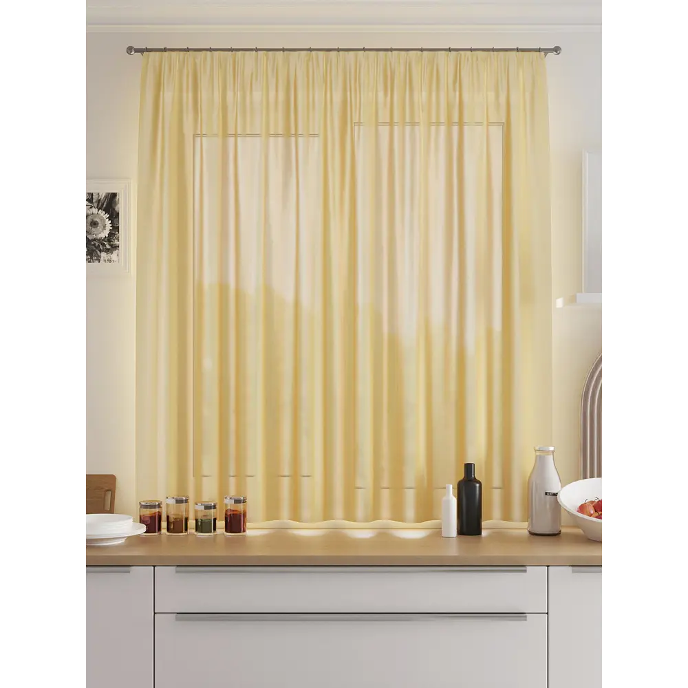 Фото Тюль для кухни на шторной ленте At Home Нимарнис 150x180 см цвет желтый, золотой Фото Тюль для кухни на шторной ленте At Home Нимарнис 150x180 см цвет желтый, золотой