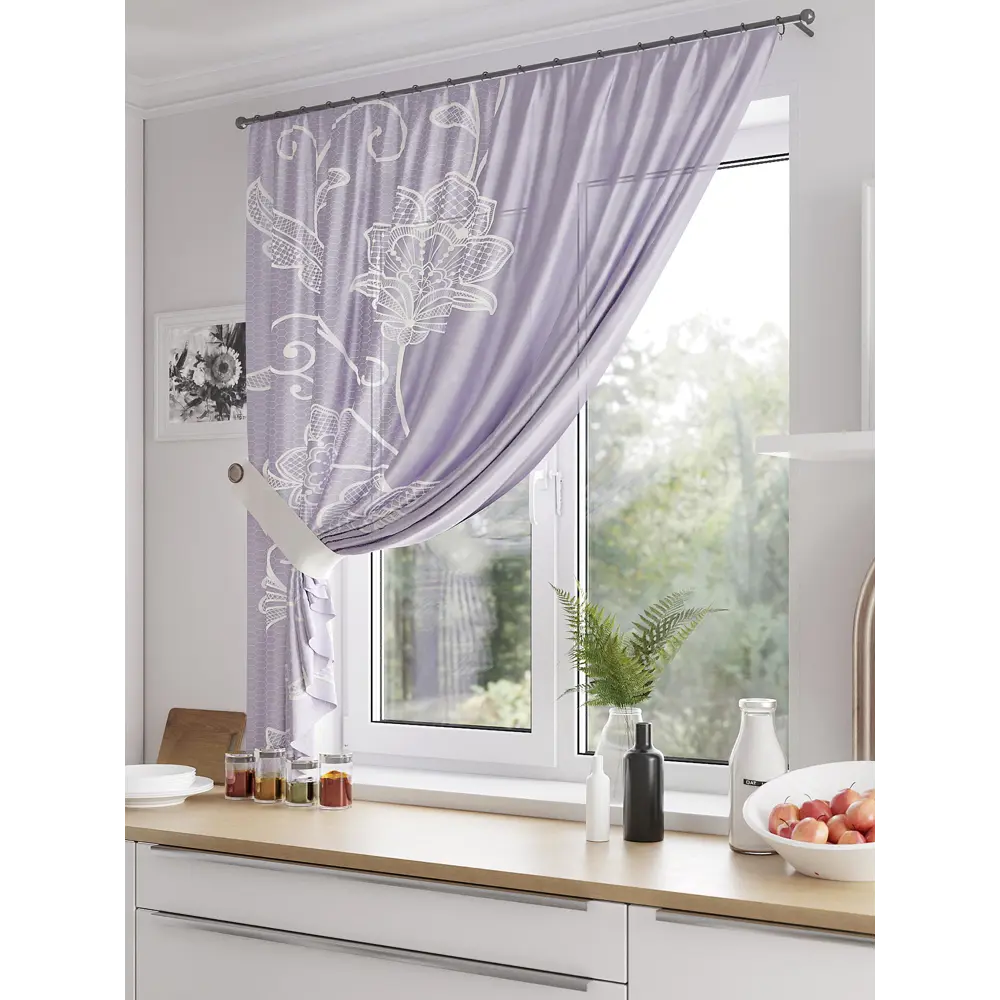 Фото 2 Тюль для кухни на шторной ленте At Home Ханмиак 150x180 см цвет белый Фото 2 Тюль для кухни на шторной ленте At Home Ханмиак 150x180 см цвет белый