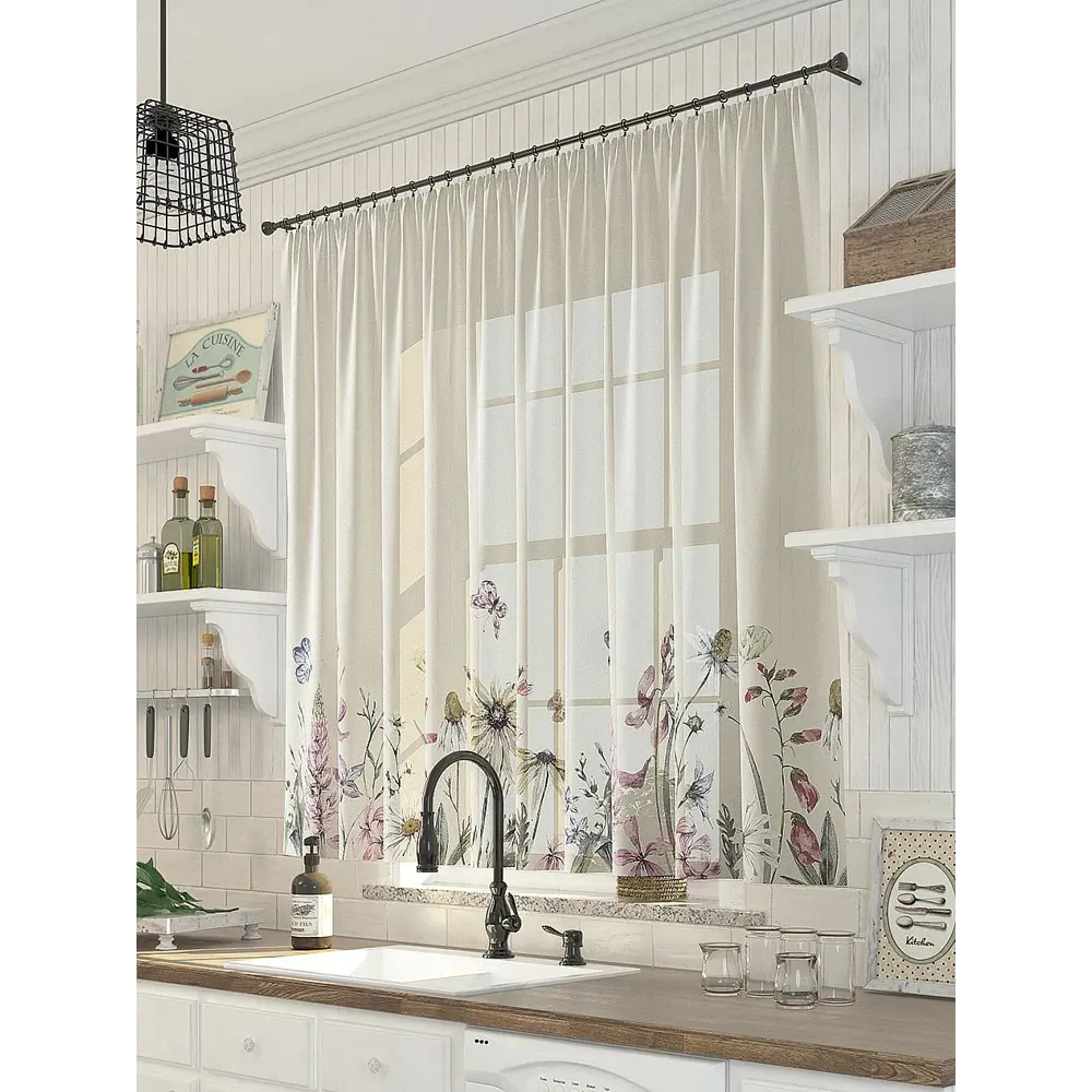 Фото Тюль для кухни на шторной ленте At Home Элиес 300x150 см цвет бежевый Фото Тюль для кухни на шторной ленте At Home Элиес 300x150 см цвет бежевый