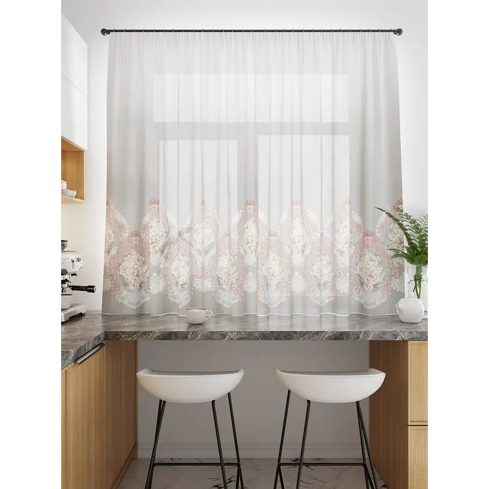Фото 3 Тюль для кухни на шторной ленте At Home Нарбона 300x150 см цвет бежевый Фото 3 Тюль для кухни на шторной ленте At Home Нарбона 300x150 см цвет бежевый