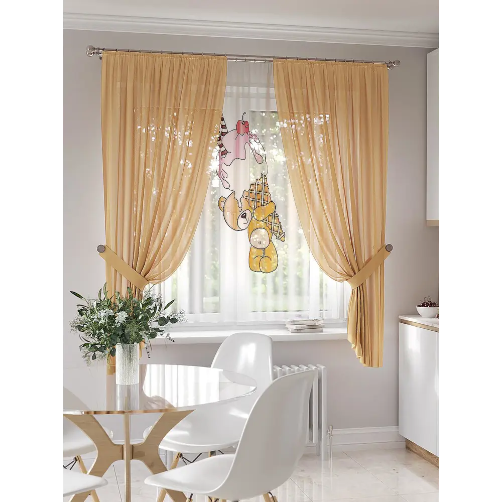 Фото Тюль на шторной ленте At Home Мирлент 300x150 см цвет бежевый Фото Тюль на шторной ленте At Home Мирлент 300x150 см цвет бежевый
