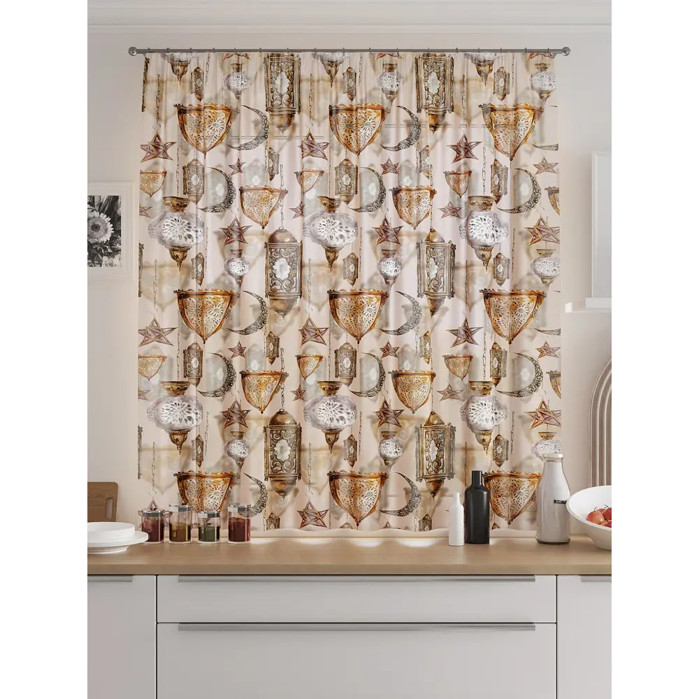 Фото Тюль для кухни на шторной ленте At Home Канмиар 150x180 см цвет бежевый Фото Тюль для кухни на шторной ленте At Home Канмиар 150x180 см цвет бежевый