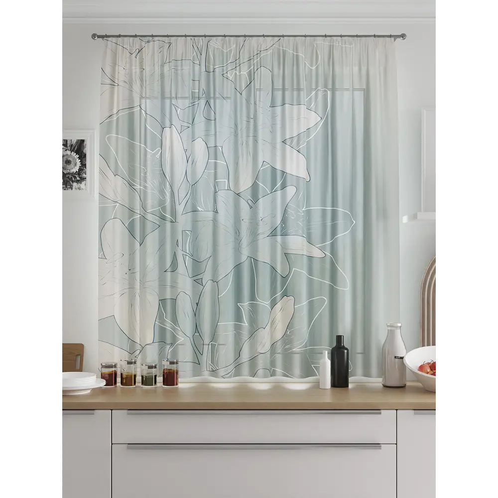 Фото Тюль для кухни на шторной ленте At Home Лирсамис 150x180 см цвет бежевый Фото Тюль для кухни на шторной ленте At Home Лирсамис 150x180 см цвет бежевый
