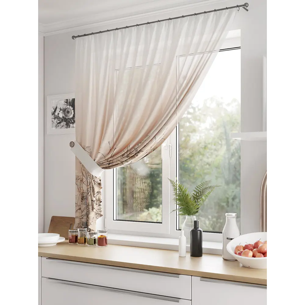 Фото 2 Тюль для кухни на шторной ленте At Home Фиарнис 150x180 см цвет бежевый Фото 2 Тюль для кухни на шторной ленте At Home Фиарнис 150x180 см цвет бежевый