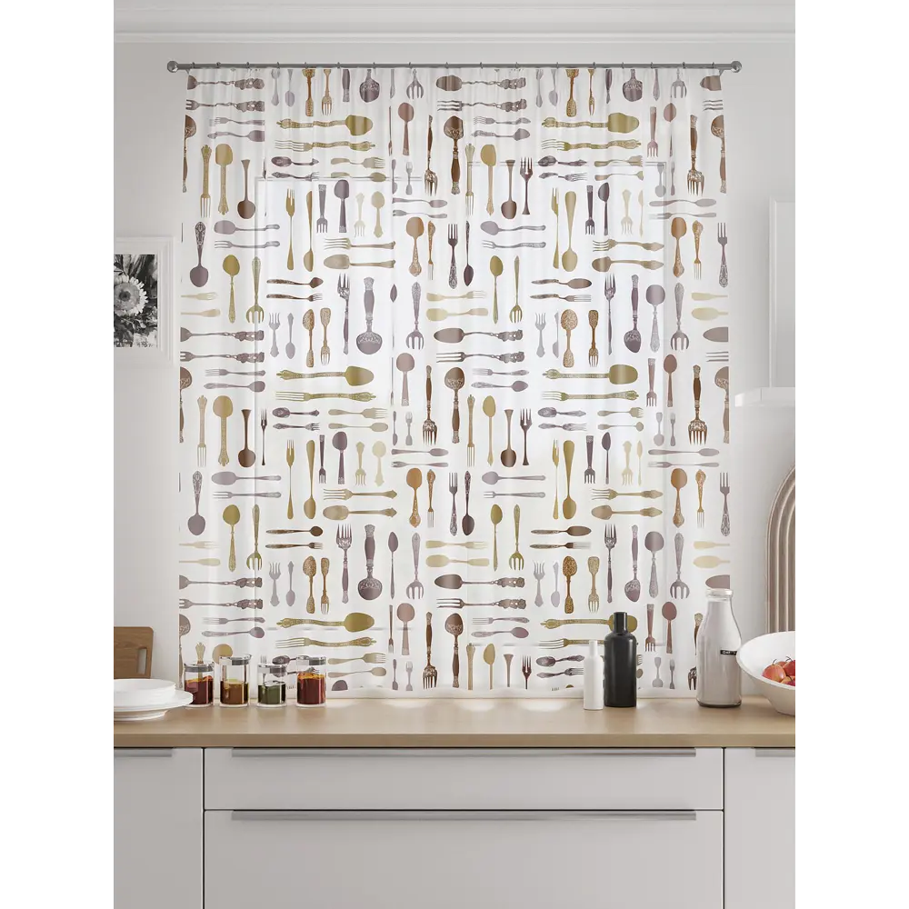 Фото Тюль для кухни на шторной ленте At Home Рилатрис 150x180 см цвет бежевый Фото Тюль для кухни на шторной ленте At Home Рилатрис 150x180 см цвет бежевый