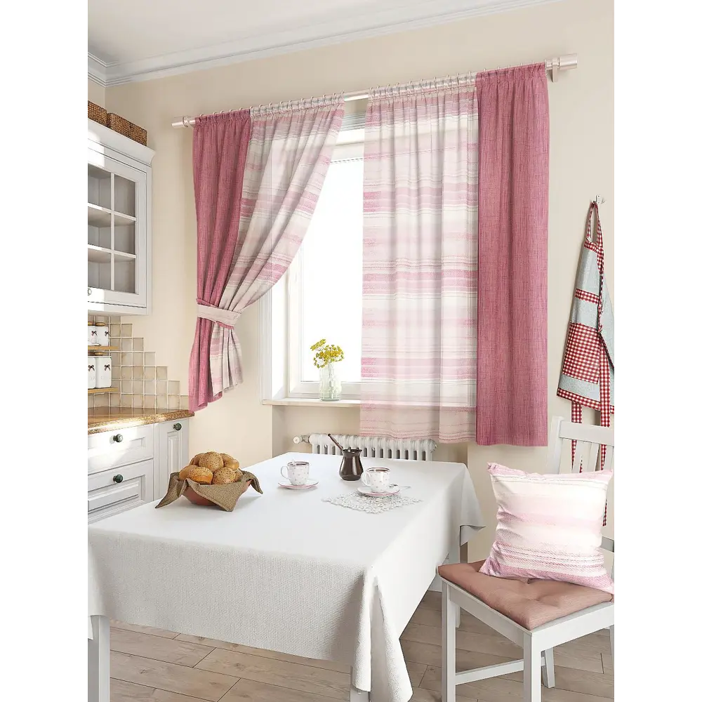 Фото 2 Тюль для кухни на шторной ленте At Home Джорас 150x180 см цвет малиновый Фото 2 Тюль для кухни на шторной ленте At Home Джорас 150x180 см цвет малиновый