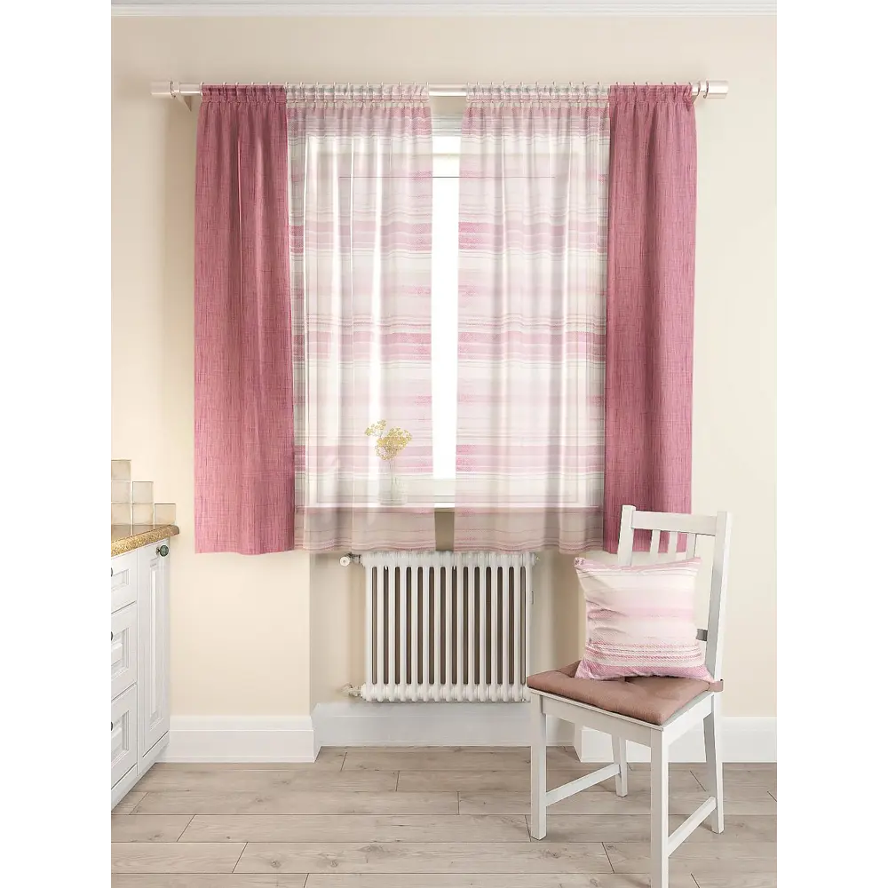 Фото 3 Тюль для кухни на шторной ленте At Home Джорас 150x180 см цвет малиновый Фото 3 Тюль для кухни на шторной ленте At Home Джорас 150x180 см цвет малиновый