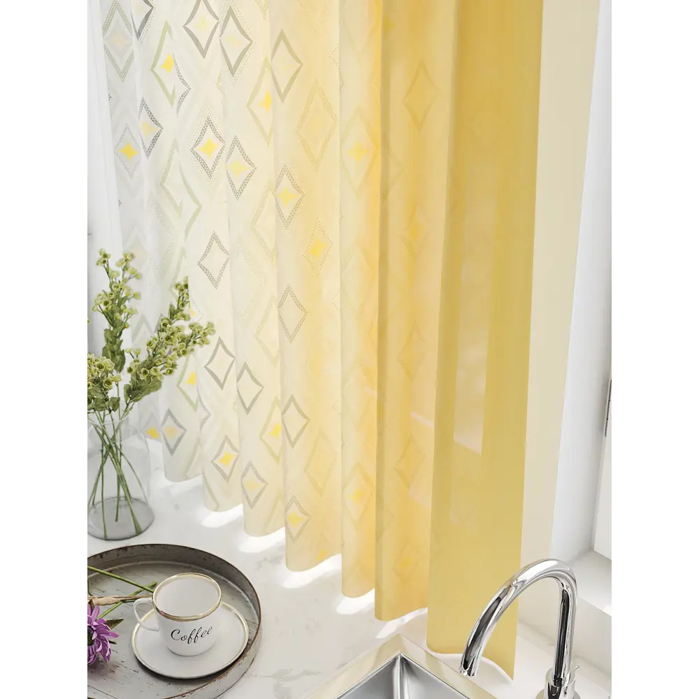 Фото 2 Тюль для кухни на шторной ленте At Home Фанвикрос 150x180 см цвет желтый Фото 2 Тюль для кухни на шторной ленте At Home Фанвикрос 150x180 см цвет желтый