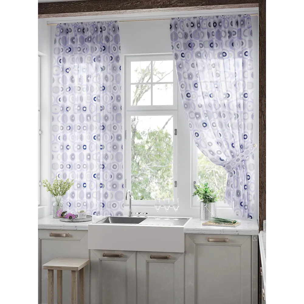 Фото 3 Тюль для кухни на шторной ленте At Home Хенфирсен 150x180 см цвет сиреневый Фото 3 Тюль для кухни на шторной ленте At Home Хенфирсен 150x180 см цвет сиреневый