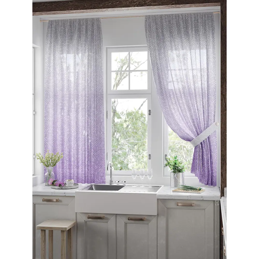 Фото 3 Тюль для кухни на шторной ленте At Home Лерсентос 150x180 см цвет фиолетовый Фото 3 Тюль для кухни на шторной ленте At Home Лерсентос 150x180 см цвет фиолетовый
