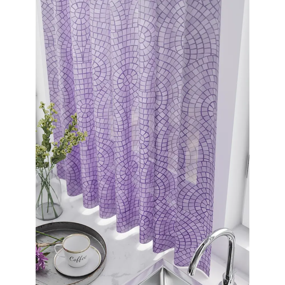 Фото 2 Тюль для кухни на шторной ленте At Home Лерсентос 150x180 см цвет фиолетовый Фото 2 Тюль для кухни на шторной ленте At Home Лерсентос 150x180 см цвет фиолетовый