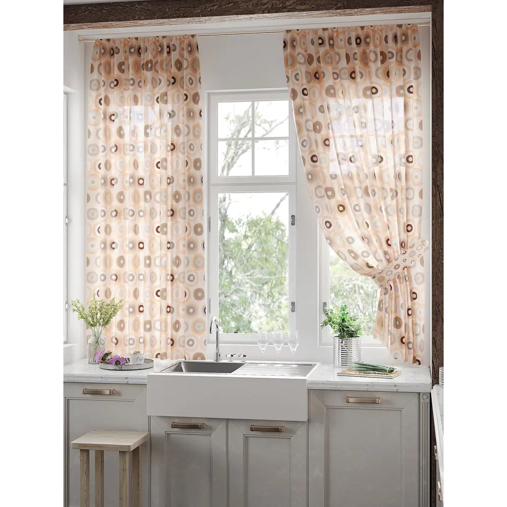 Фото 3 Тюль для кухни на шторной ленте At Home Хенфирсен 150x180 см цвет персиковый Фото 3 Тюль для кухни на шторной ленте At Home Хенфирсен 150x180 см цвет персиковый