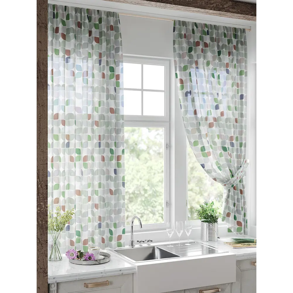 Фото Тюль для кухни на шторной ленте At Home Фертинас 150x180 см цвет бежевый Фото Тюль для кухни на шторной ленте At Home Фертинас 150x180 см цвет бежевый