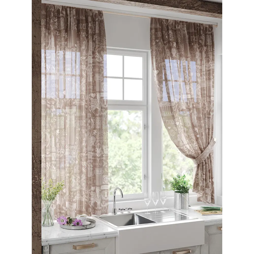 Фото Тюль для кухни на шторной ленте At Home Фертонрес 150x180 см цвет бежевый Фото Тюль для кухни на шторной ленте At Home Фертонрес 150x180 см цвет бежевый