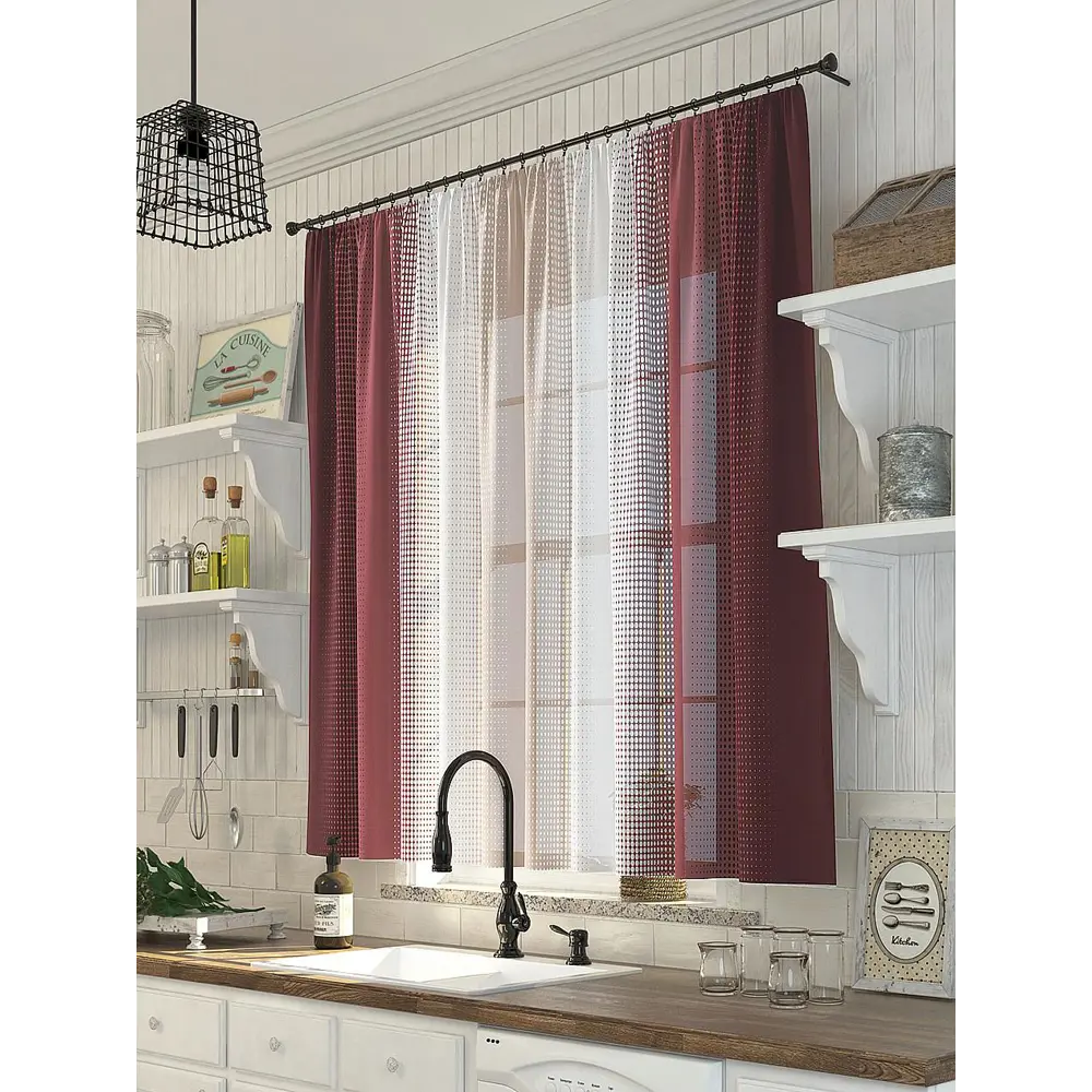 Фото Тюль для кухни на шторной ленте At Home Аврил 300x150 см цвет ягодный