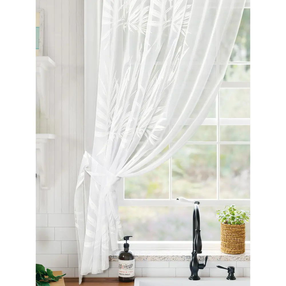 Фото 5 Тюль для кухни на шторной ленте At Home Мулита-00 145x170 см цвет белый
