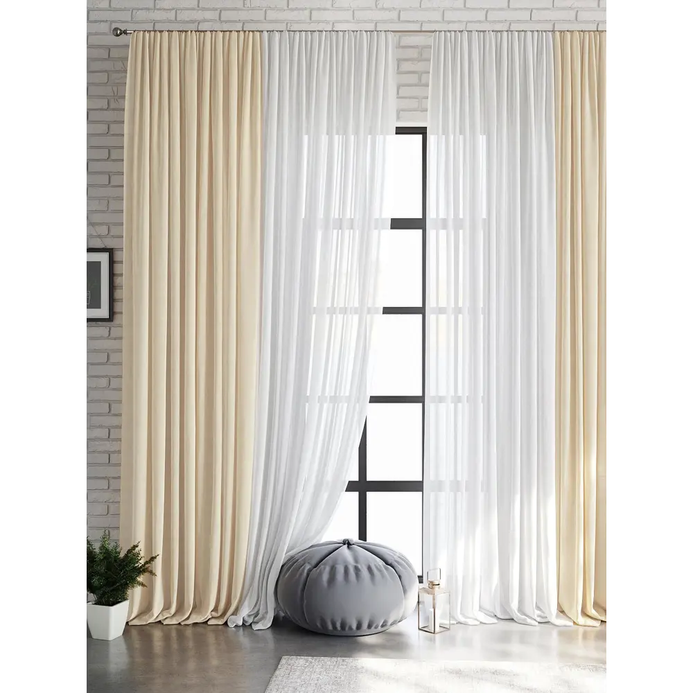 Фото 2 Тюль на шторной ленте At Home Дамос 600x290 см цвет экрю